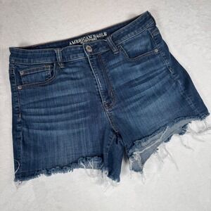 American Eagle Outfitters Hi Rise Shortie Super Stretch Denim Shorts Raw Hem 12